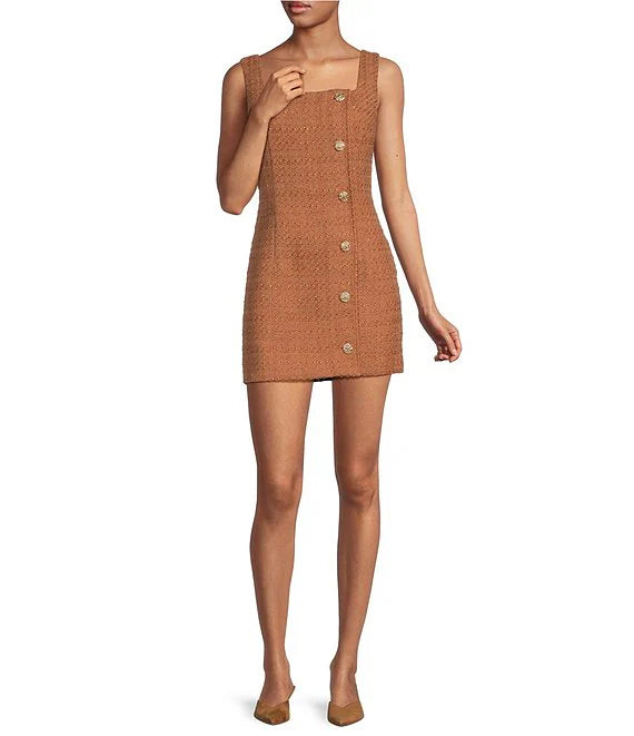 French Connection Structured Tweed Square Neck Dress