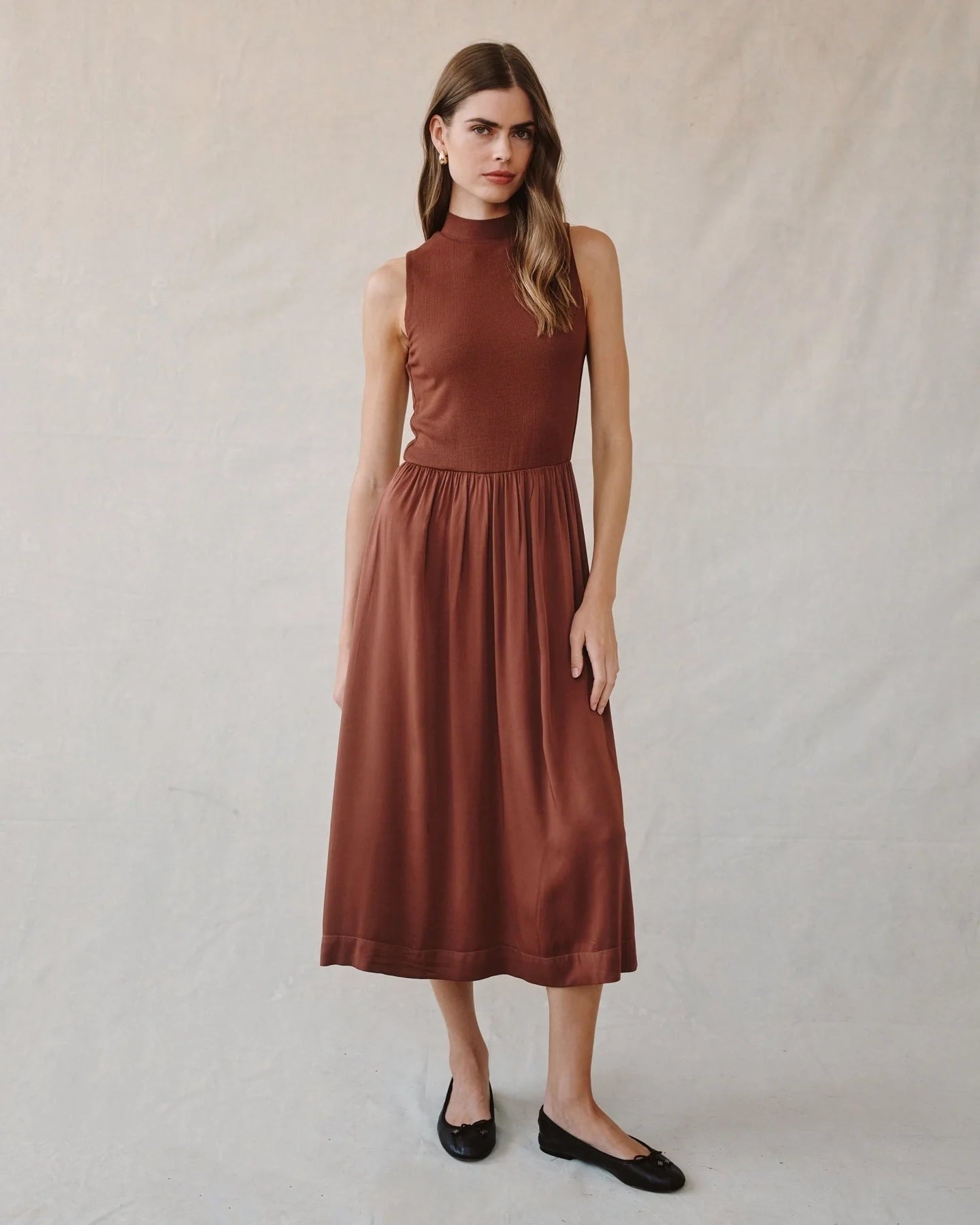 Bella Dahl Sleeveless Mock neck Mixed Dress