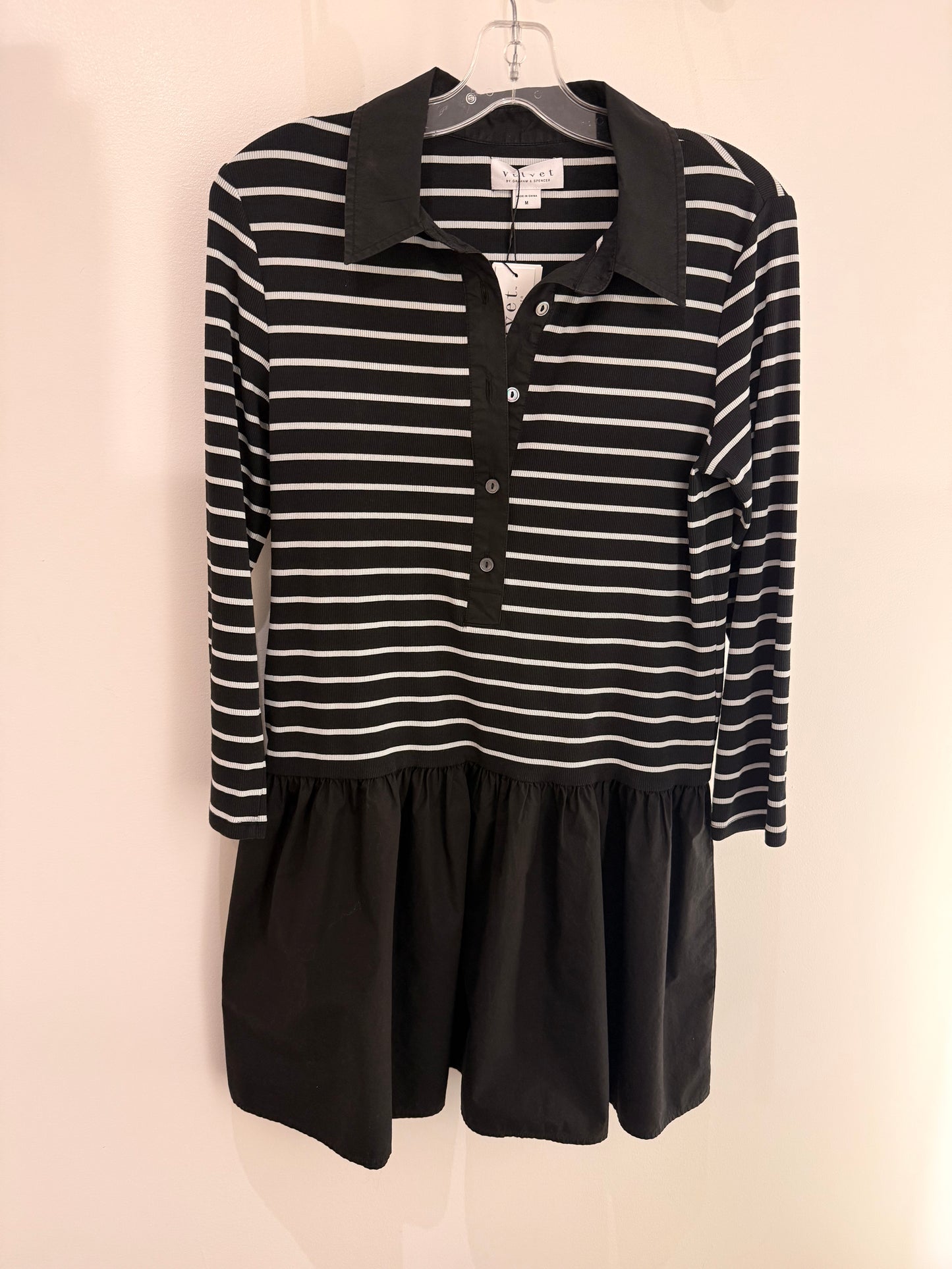 Velvet Stripe Rib & Poplin Dress