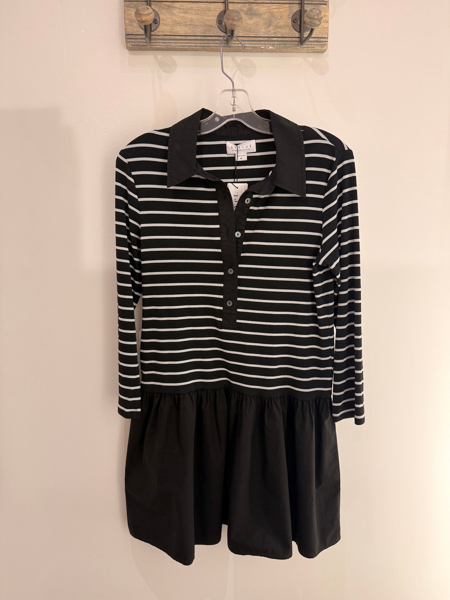 Velvet Stripe Rib & Poplin Dress