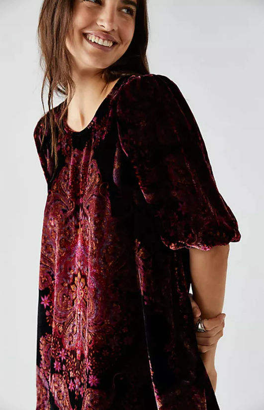 Free People Maye Printed Velvet Tunic