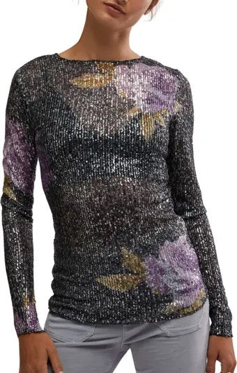 Free People Printed Gold Rush Sequin Top