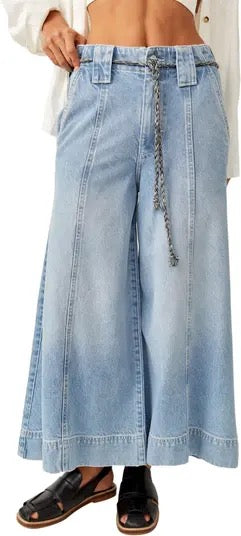 Free People Sheer Luck Cropped Wide Leg Denim