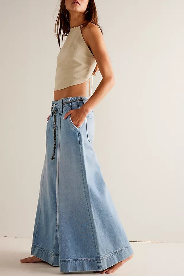 Free People Sheer Luck Cropped Wide Leg Denim