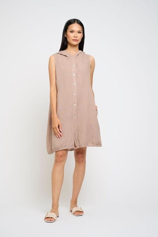 Pistache Hooded Linen Dress