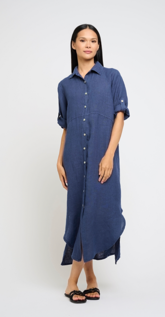 Pistache Long Linen Shirt Dress