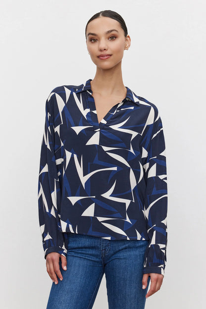 Velvet Carah Printed Royal Crepe Blouse