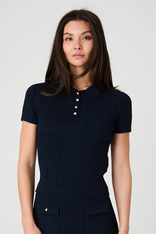 French Connection Crinkle Knit Slim Polo
