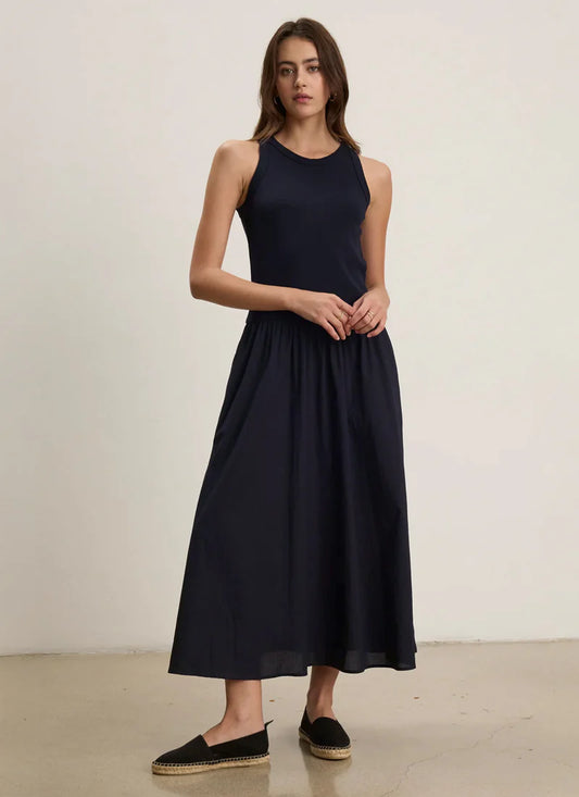 Velvet Rib & Poplin Mix Media Midi Dress